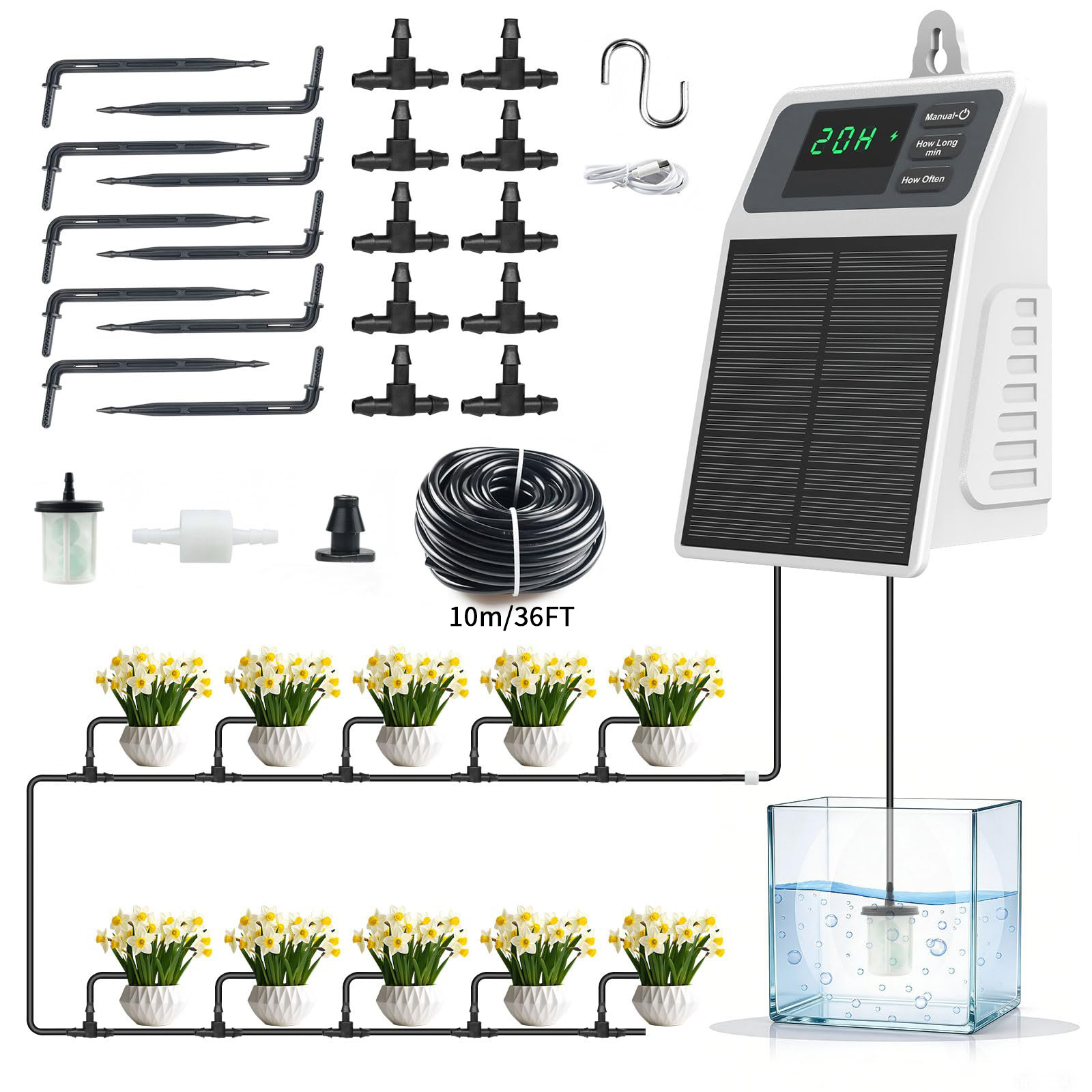 Smart Garden Herb - Verbeterd zonne-energie druppelirrigatiesysteem, automatische plantenbewatering, benodigdheden